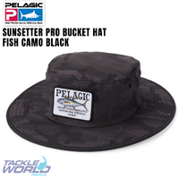 Pelagic Sunsetter Pro Bucket Hat Fish Camo Black