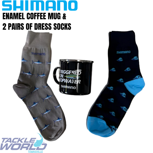 Shimano Enamel Mug & 2 pairs of Dress Sock Set