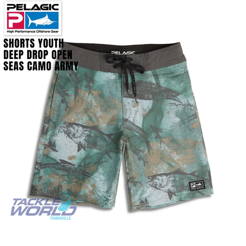 Pelagic Youth Shorts Deep Drop Open Seas Camo Army Green